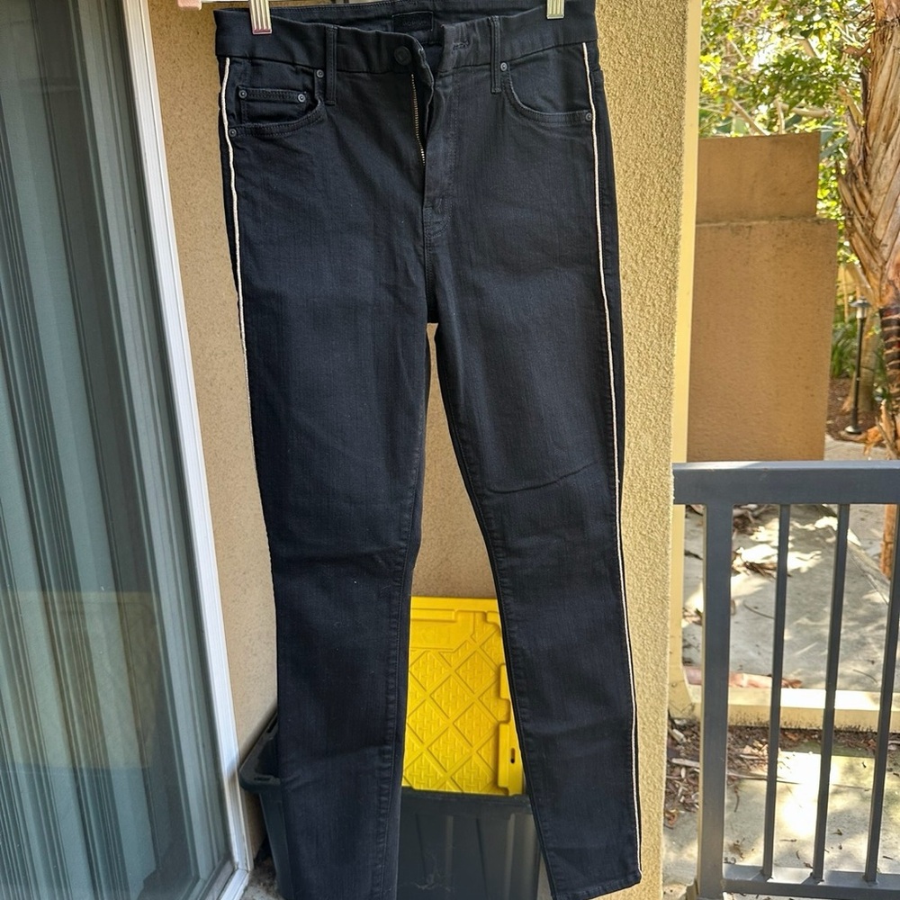MOTHER Men's Black Skinny Jeans with White Accents